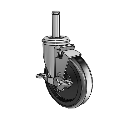 2 Series Grip Ring Stem Zinc Swivel Caster Caster with 5 x 1.25 Black Polyolefin Wheel and Top Lock Brake