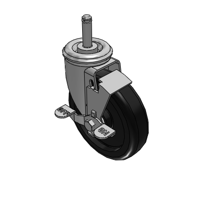2 Series Casters Grip Ring Stem Caster with 5 x 1.25 Polyolefin Wheel and Top Lock Brake