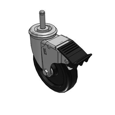 2 Series Casters Grip Ring Stem Caster with 5 x 1.25 Polyolefin Wheel and Total Lock Brake