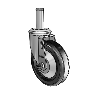 Série 2 : tige à anneau de préhension, pivot en zinc, roulette pivotante avec roue en polyoléfine noire de 5 x 1,25