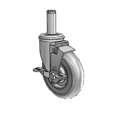 2 Series Grip Ring Stem Zinc Swivel Caster Caster with 5 x 1.3125 Grey on Grey Performa Rubber (Round) Wheel and Top Lock Brake