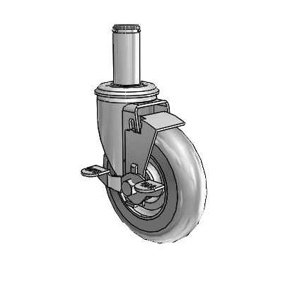 2 Series Grip Ring Stem Zinc Swivel Caster Caster with 5 x 1.3125 Grey on Grey Performa Rubber (Round) Wheel and Top Lock Brake