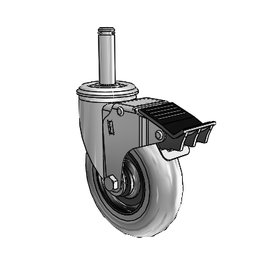2 Series Grip Ring Stem Zinc Swivel Caster Caster with 5 x 1.3125 Grey on Black Performa Rubber (Round/Conductive) Wheel and Total Lock Brake