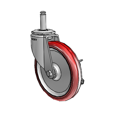 7/8" Wide Casters: Series 1 | Colson Grip Ring Stem up to 145 lbs Zinc Swivel Caster with 5 x 0.8750 Maroon on Grey Polyurethane HI-TECH Wheel and Side Lock Brake