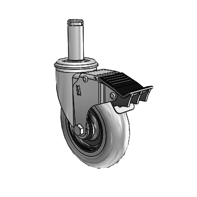 2 Series Grip Ring Stem Zinc Swivel Caster Caster with 5 x 1.3125 Grey on Black Performa Rubber (Round/Conductive) Wheel and Total Lock Brake