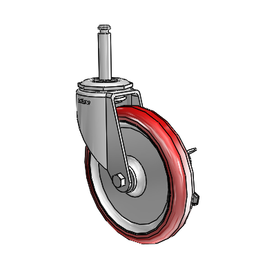 7/8" Wide Casters: Series 1 | Colson Grip Ring Stem up to 145 lbs Zinc Swivel Caster with 5 x 0.8750 Maroon on Grey Polyurethane HI-TECH Wheel and Side Lock Brake