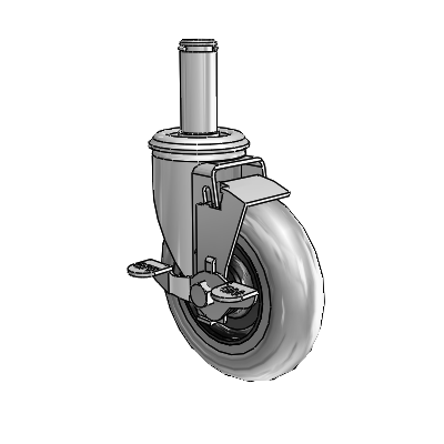 2 Series Grip Ring Stem Zinc Swivel Caster Caster with 5 x 1.3125 Grey on Black Performa Rubber (Round/Conductive) Wheel and Top Lock Brake