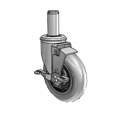 2 Series Grip Ring Stem Zinc Swivel Caster Caster with 5 x 1.3125 Grey on Black Performa Rubber (Round/Conductive) Wheel and Top Lock Brake