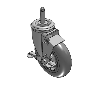 2 Series Casters Grip Ring Stem Caster with 5 x 1.3125 Performa Rubber (Round) Wheel and Top Lock Brake