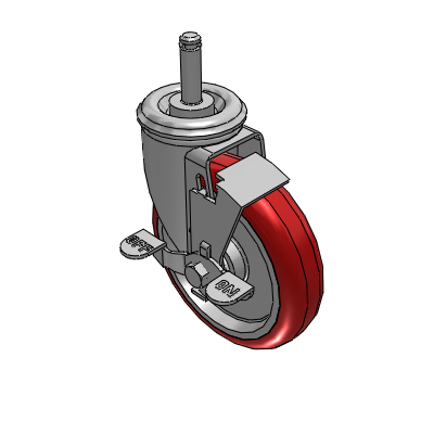 2 Series Casters Grip Ring Stem Caster with 5 x 1.25 Polyurethane HI-TECH Wheel and Top Lock Brake