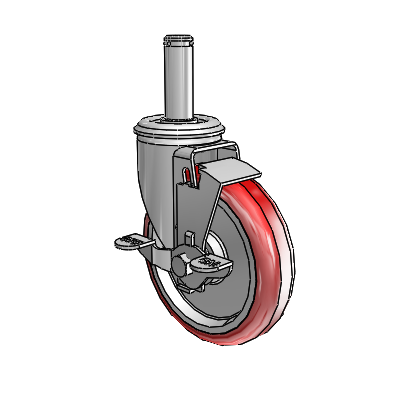 2 Series Grip Ring Stem Zinc Swivel Caster Caster with 5 x 1.25 Maroon on Grey Polyurethane HI-TECH Wheel and Top Lock Brake