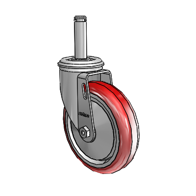Série 2, tige à anneau de préhension, pivot en zinc, roulette pivotante avec roue HI-TECH en polyuréthane marron sur fond gris, dimensions 5 x 1,25