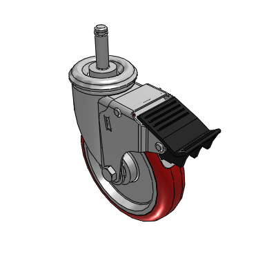 2 Series Casters Grip Ring Stem Caster with 5 x 1.25 Polyurethane HI-TECH Wheel and Total Lock Brake