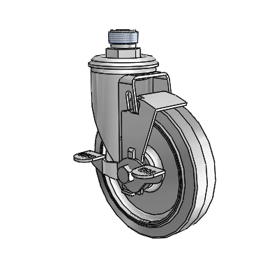 2 Series Pipe Thread Stem Zinc Swivel Caster Caster with 5 x 1.25 Grey on Grey Performa Rubber (Flat) Wheel and Top Lock Brake