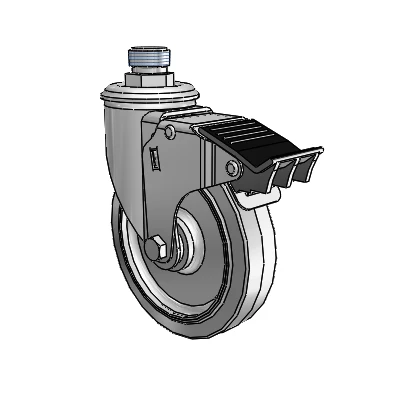 2 Series Pipe Thread Stem Zinc Swivel Caster Caster with 5 x 1.25 Grey on Grey Performa Rubber (Flat) Wheel and Total Lock Brake