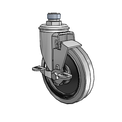 2 Series Pipe Thread Stem Zinc Swivel Caster Caster with 5 x 1.25 Grey on Black Performa Rubber (Flat/Conductive) Wheel and Top Lock Brake