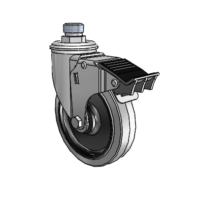 2 Series Pipe Thread Stem Zinc Swivel Caster Caster with 5 x 1.25 Grey on Black Performa Rubber (Flat/Conductive) Wheel and Total Lock Brake