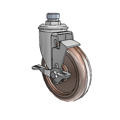 2 Series Pipe Thread Stem Zinc Swivel Caster Caster with 5 x 1.25 Brown Thermo Wheel and Top Lock Brake