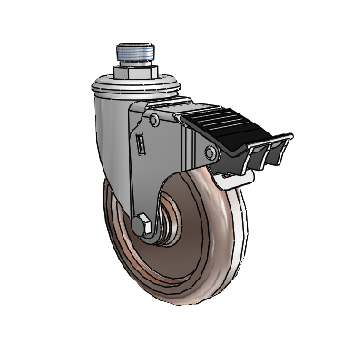 2 Series Pipe Thread Stem Zinc Swivel Caster Caster with 5 x 1.25 Brown Thermo Wheel and Total Lock Brake