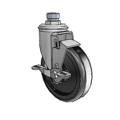 2 Series Pipe Thread Stem Zinc Swivel Caster Caster with 5 x 1.25 Black Polyolefin Wheel and Top Lock Brake