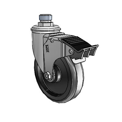 2 Series Pipe Thread Stem Zinc Swivel Caster Caster with 5 x 1.25 Black Polyolefin Wheel and Total Lock Brake
