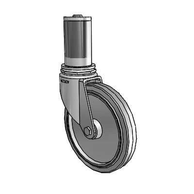 Roulettes de 7/8" de large : Série 1 | Roulette pivotante Colson à tige d'adaptation extensible en zinc, avec roue en caoutchouc Performa 5 x 0,8750 « gris sur gris » (plate/grise)