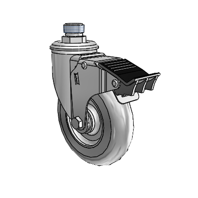 2 Series Pipe Thread Stem Zinc Swivel Caster Caster with 5 x 1.3125 Grey on Grey Performa Rubber (Round) Wheel and Total Lock Brake