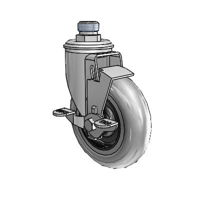 2 Series Pipe Thread Stem Zinc Swivel Caster Caster with 5 x 1.3125 Grey on Black Performa Rubber (Round/Conductive) Wheel and Top Lock Brake