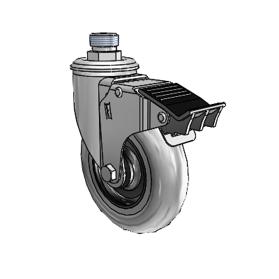 2 Series Pipe Thread Stem Zinc Swivel Caster Caster with 5 x 1.3125 Grey on Black Performa Rubber (Round/Conductive) Wheel and Total Lock Brake