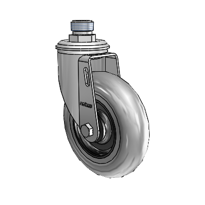 2 Series Pipe Thread Stem Zinc Swivel Caster Caster with 5 x 1.3125 Grey on Black Performa Rubber (Round/Conductive) Wheel