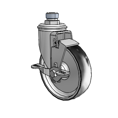 2 Series Pipe Thread Stem Zinc Swivel Caster Caster with 5 x 1.25 Black on Silver ThermoTech Wheel and Top Lock Brake