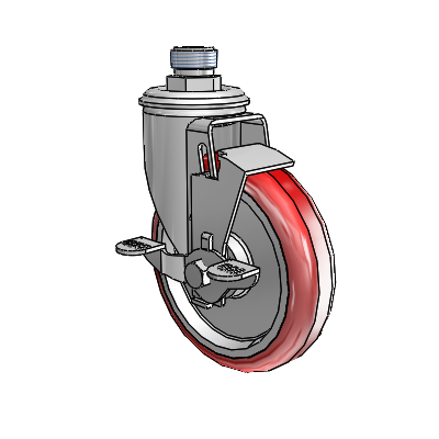 2 Series Pipe Thread Stem Zinc Swivel Caster Caster with 5 x 1.25 Maroon on Grey Polyurethane HI-TECH Wheel and Top Lock Brake