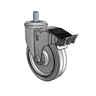 2 Series Threaded Stem Zinc Swivel Caster Caster with 5 x 1.25 Grey on Grey Performa Rubber (Flat) Wheel and Total Lock Brake