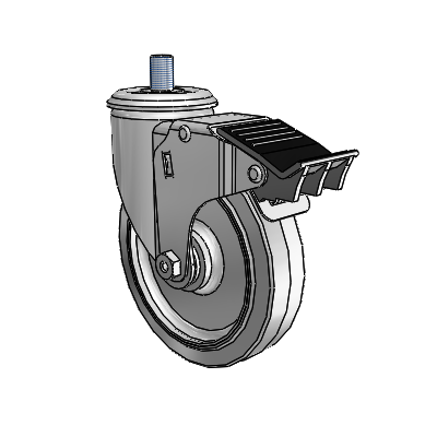 Roulette pivotante à tige filetée de la série 2 en zinc, équipée d'une roue en caoutchouc Performa « gris sur gris » (plate) de 5 x 1,25 et d'un frein « Total Lock »