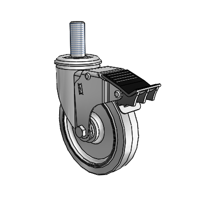 2 Series Threaded Stem Zinc Swivel Caster Caster with 5 x 1.25 Grey on Grey Performa Rubber (Flat) Wheel and Total Lock Brake