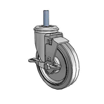 2 Series Threaded Stem Zinc Swivel Caster Caster with 5 x 1.25 Grey on Grey Performa Rubber (Flat) Wheel and Top Lock Brake
