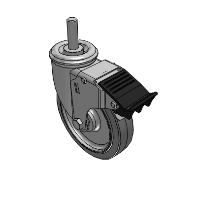 2 Series Casters Threaded Stem Caster with 5 x 1.25 Performa Rubber (Flat) Wheel and Total Lock Brake