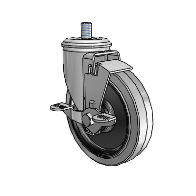 2 Series Threaded Stem Zinc Swivel Caster Caster with 5 x 1.25 Grey on Black Performa Rubber (Flat/Conductive) Wheel and Top Lock Brake