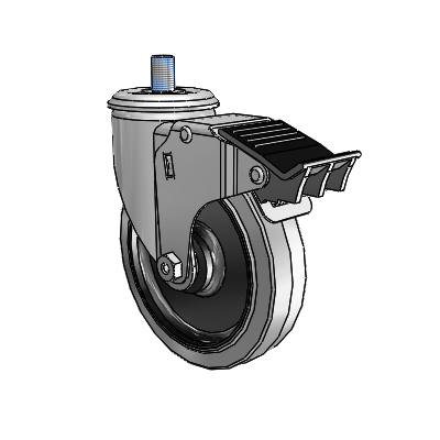 2 Series Threaded Stem Zinc Swivel Caster Caster with 5 x 1.25 Grey on Black Performa Rubber (Flat/Conductive) Wheel and Total Lock Brake