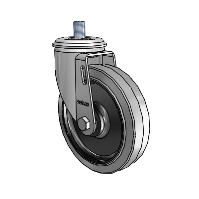 2 Series Threaded Stem Zinc Swivel Caster Caster with 5 x 1.25 Grey on Black Performa Rubber (Flat/Conductive) Wheel
