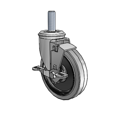 2 Series Threaded Stem Zinc Swivel Caster Caster with 5 x 1.25 Grey on Black Performa Rubber (Flat/Conductive) Wheel and Top Lock Brake