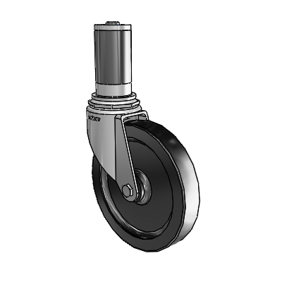 Roulettes de 7/8" de large : Série 1 | Roulette pivotante Colson à tige d'adaptation extensible en zinc, avec roue en polyoléfine noire de 5 x 0,8750