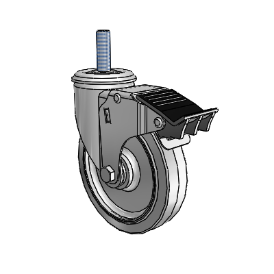 2 Series Threaded Stem Zinc Swivel Caster Caster with 5 x 1.25 Grey on Grey Performa Rubber (Flat) Wheel and Total Lock Brake