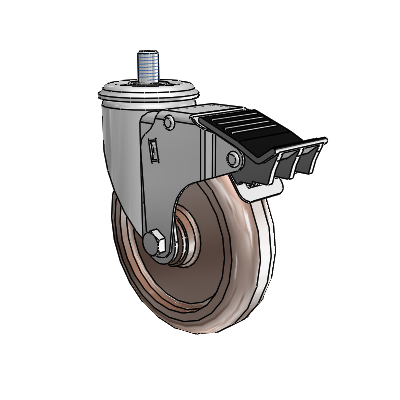 2 Series Threaded Stem Zinc Swivel Caster Caster with 5 x 1.25 Brown Thermo Wheel and Total Lock Brake