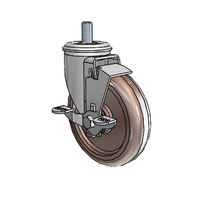 2 Series Threaded Stem Zinc Swivel Caster Caster with 5 x 1.25 Brown Thermo Wheel and Top Lock Brake