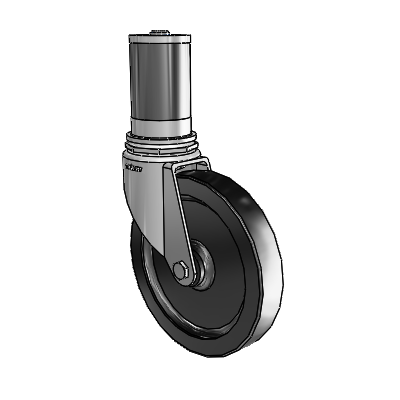 Roulettes de 7/8" de large : Série 1 | Roulette pivotante Colson à tige d'adaptation extensible en zinc, avec roue en polyoléfine noire de 5 x 0,8750