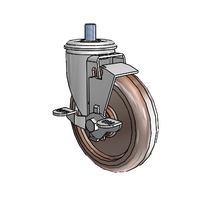 2 Series Threaded Stem Zinc Swivel Caster Caster with 5 x 1.25 Brown Thermo Wheel and Top Lock Brake