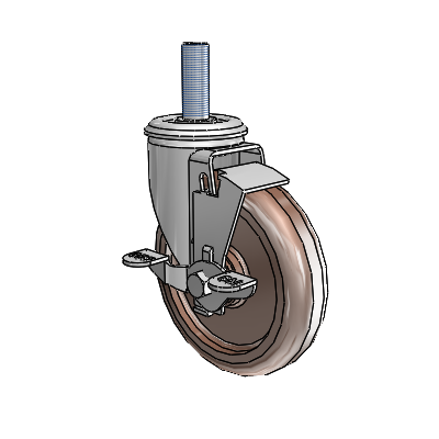 2 Series Threaded Stem Zinc Swivel Caster Caster with 5 x 1.25 Brown Thermo Wheel and Top Lock Brake