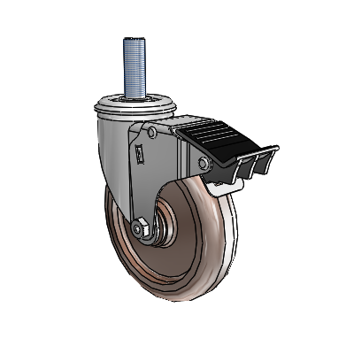 2 Series Threaded Stem Zinc Swivel Caster Caster with 5 x 1.25 Brown Thermo Wheel and Total Lock Brake