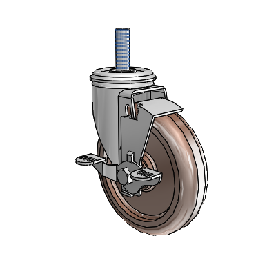 2 Series Threaded Stem Zinc Swivel Caster Caster with 5 x 1.25 Brown Thermo Wheel and Top Lock Brake